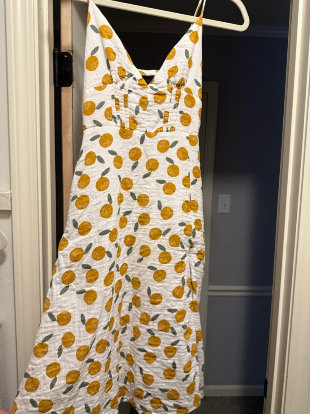 Petal & Pup White Sundress with Mustard Yellow and Olive Green Print